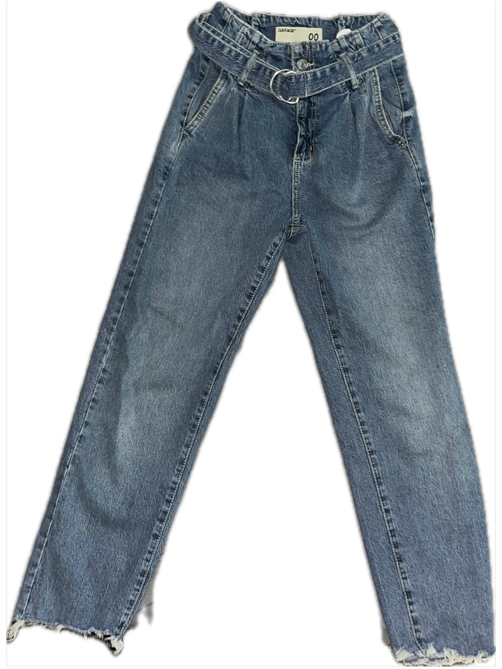 Garage Blue Paperbag-Waist Relaxed Women’s Jeans with Belt